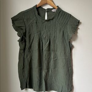 Nanette Lepore olive green Ruffle Sleeve Blouse Size L